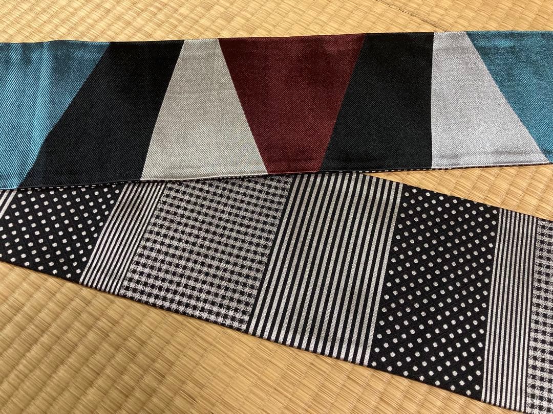 【撫松庵】大柄幾何模様とストライプ・ドット等リバーシブル半幅帯 楽天市場】＼スーパーSALE開催中!／細帯 シェブロン ストライプ 88 黒