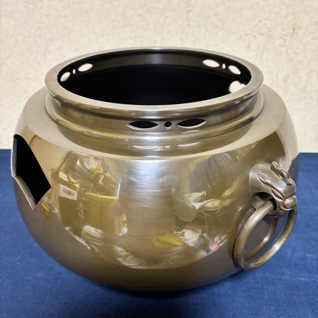 風炉/茶釜/電熱器/唐銅鬼面風炉釜/野々田製電熱器/敷板/茶道具/お点前