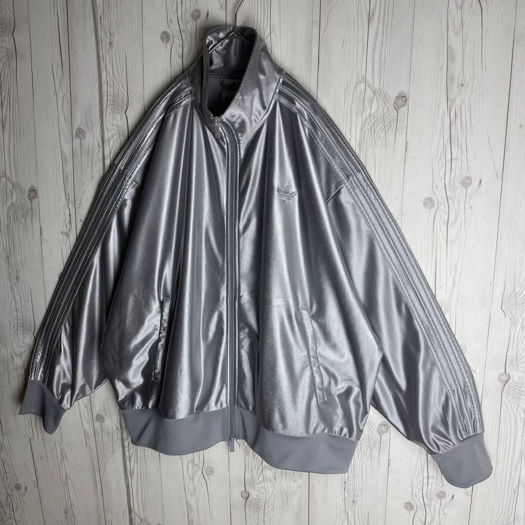 激レアカラー】アディダス☆刺繍ロゴ入り トラックジャケット 銀