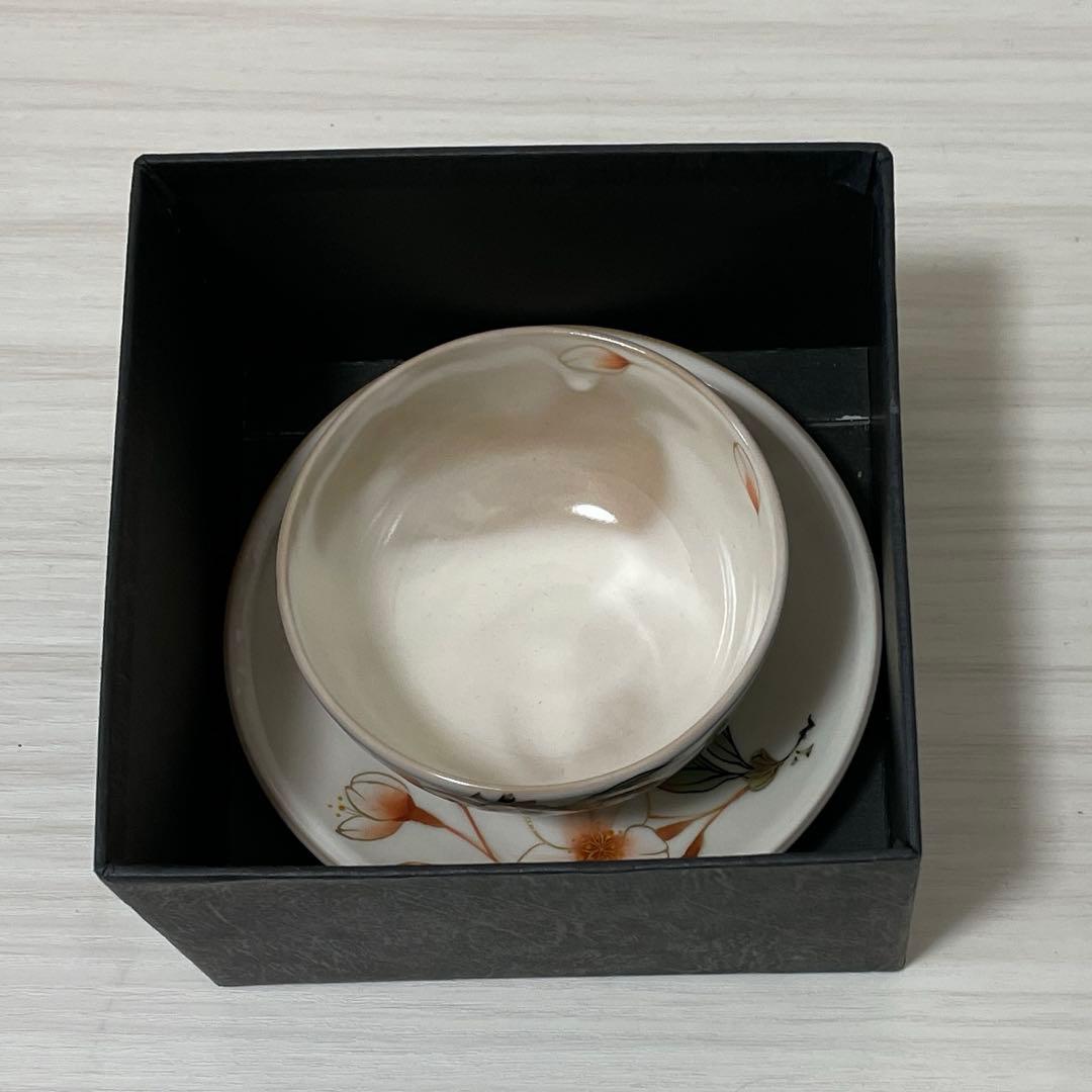 陶あん 京焼 伝統工芸色絵付け 湯呑み茶碗 桜 （お皿付き）