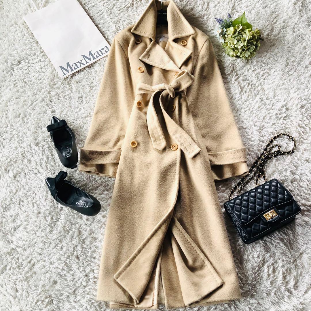 美品✨マックスマーラ ベルテッドコート キャメル100% 女優襟 ベージュ