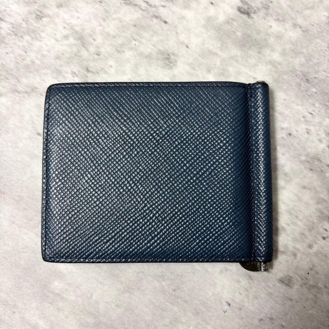美品】プラダ マネークリップ 財布 三角ロゴ サフィアーノ レザー 紺色