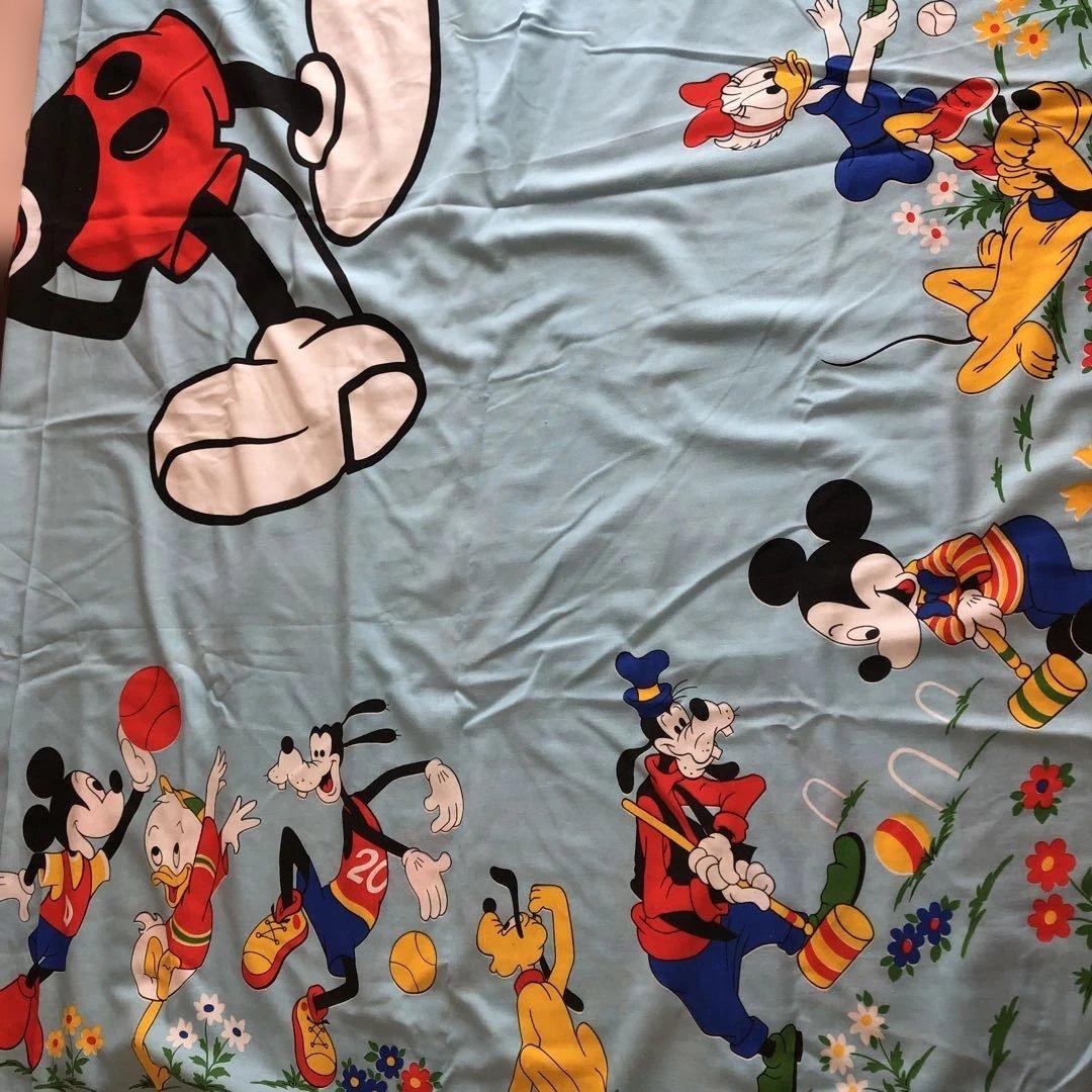 ミッキーマウス ブルー大判 ビンテージシーツ 生地 - メルカリ