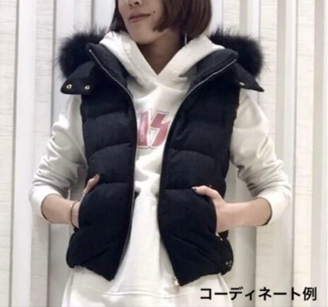 美品✨タトラス ダウンベスト ラクーンファー ウール調 ネイビー系