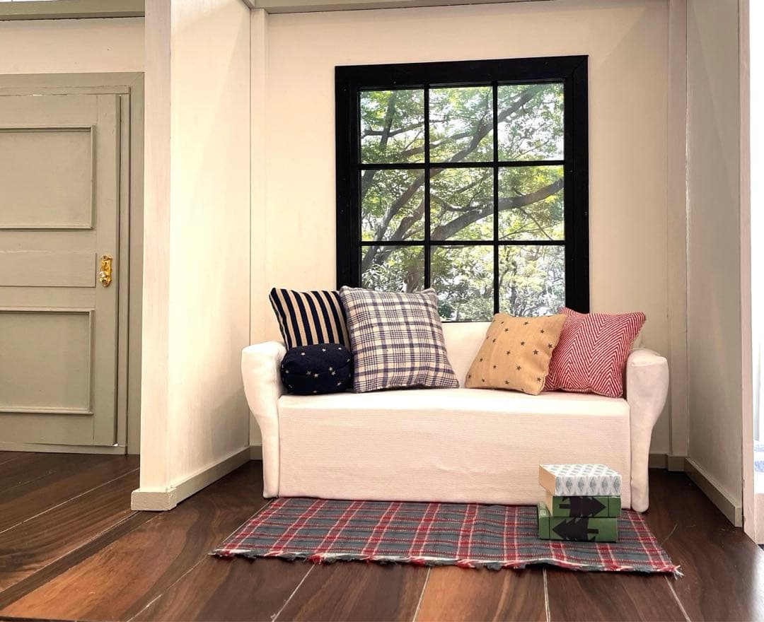 ドールハウス　撮影背景ボード　ハンドメイド☆玄関ホール＆リビングの2部屋セット 送料無料】ドールハウス♡背景ボード、撮影背景ボード、ウェルカム