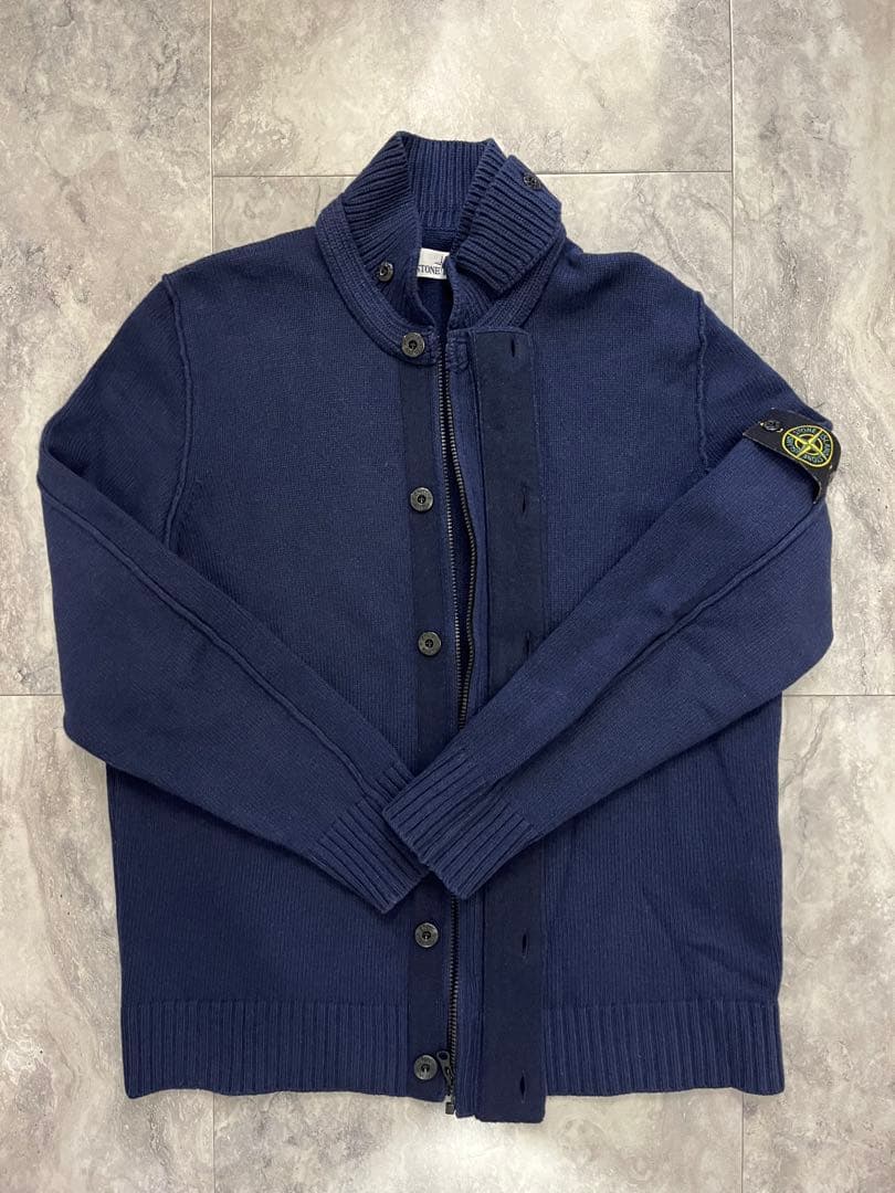 ストーンアイランド ニット ジップアップ カーディガン 651550LA3 紺色