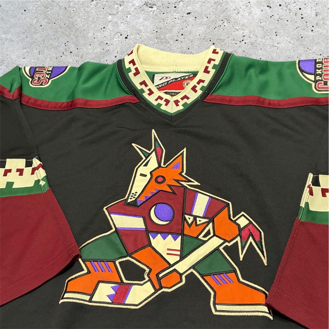 レア90s☆スターター☆NHLアリゾナコヨーテズ刺繍ホッケーシャツXL黒