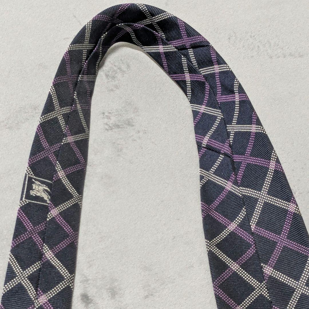 良品✨️BURBERRY RONDON シルクネクタイ チェック 濃紺×パーブル