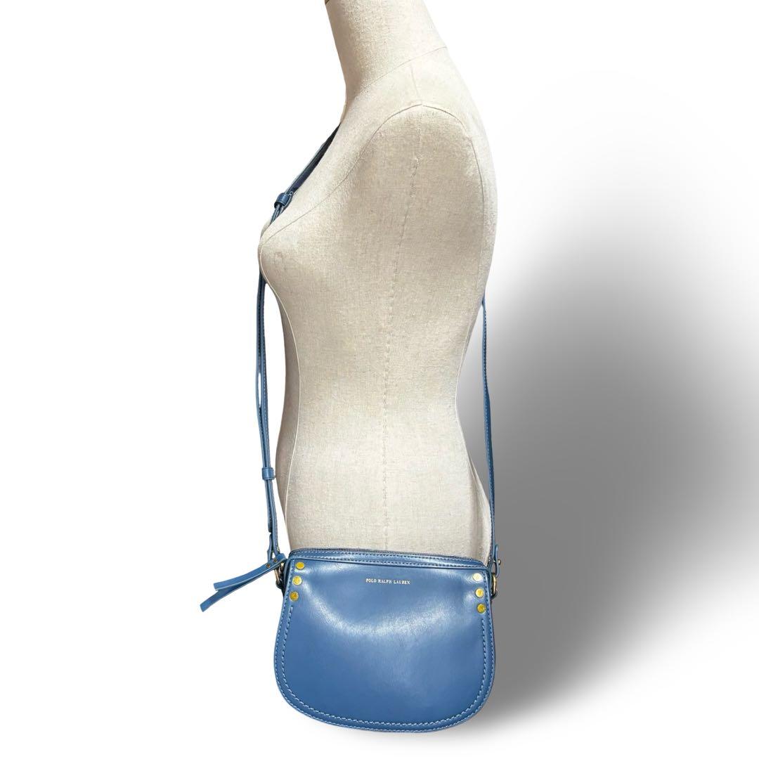 美品】ポロラルフローレン ショルダーバッグ レザー ブルー 斜め掛け