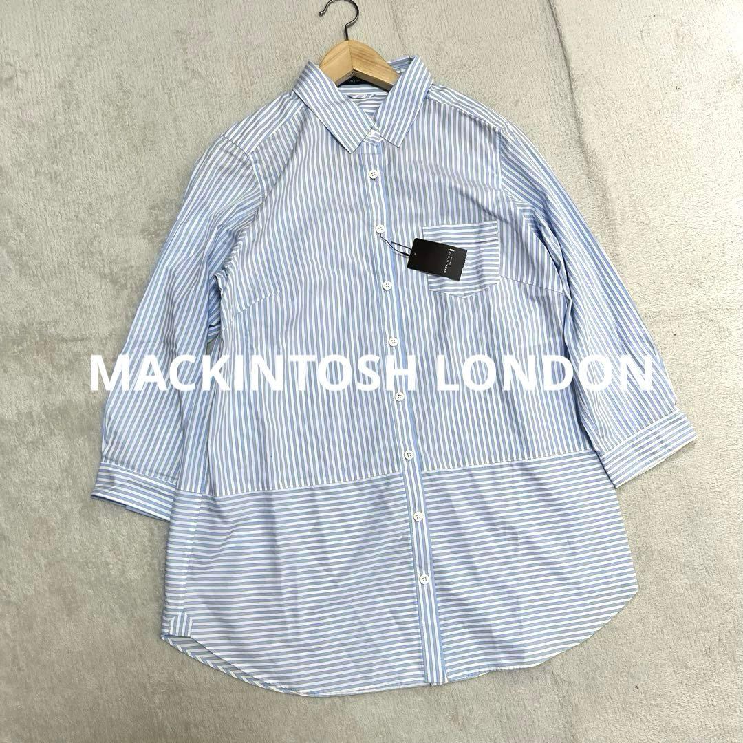 美品タグ付】マッキントッシュロンドン ストライプシャツ ブルー