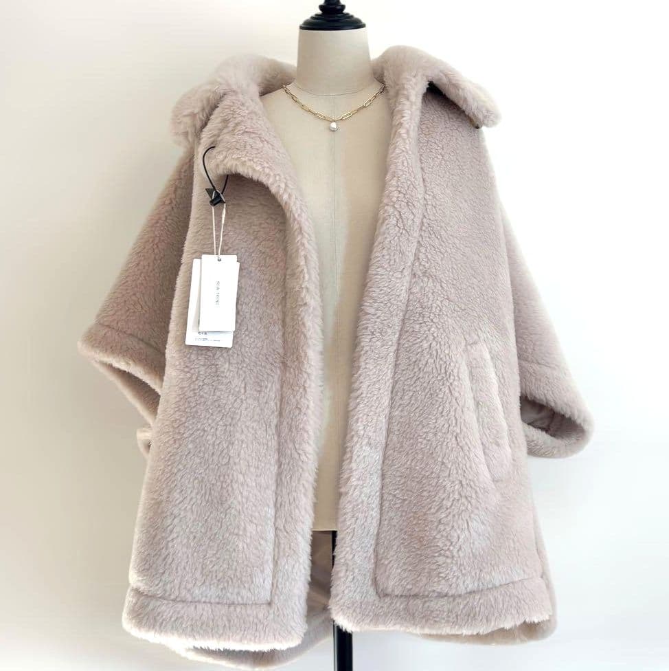 テディコート　ポンチョ　ライトベージュ rectangle（レクタングル） ポンチョ テディベアポンチョコート