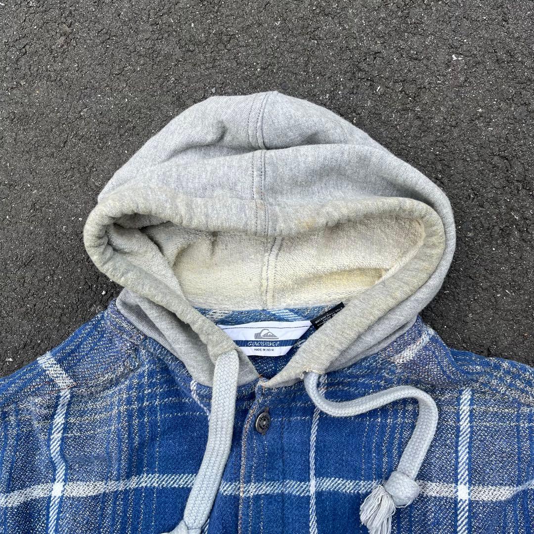 90-00s 00s Quiksilver フードネルシャツ オンブレチェック