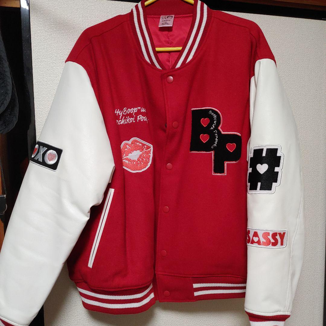 ぽこピーがち恋さんベティちゃんスタジャン 赤白 POKOPEA Collaboration】BETTY BOOP™ x ガチ恋ぽんぽこ Wool Melton