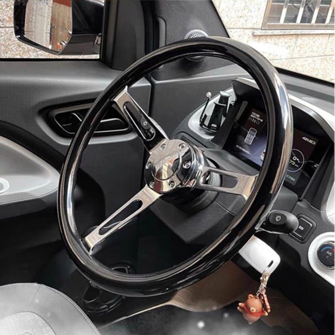 15インチ 汎用ステアリングホイール 3スポーク ブラック＆シルバー