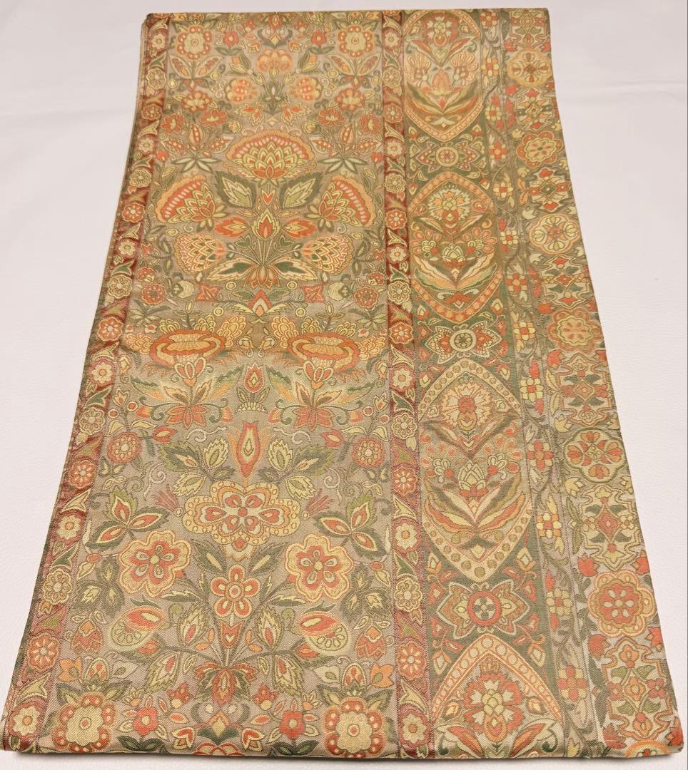 高級 袋帯 正絹 六通柄 更紗花文 オレンジ 洒落帯 シャレ帯 小紋 訪問着 A 花々模様 金銀糸 オレンジ 正絹 六通 袋帯 フォーマル O52 - メルカリ