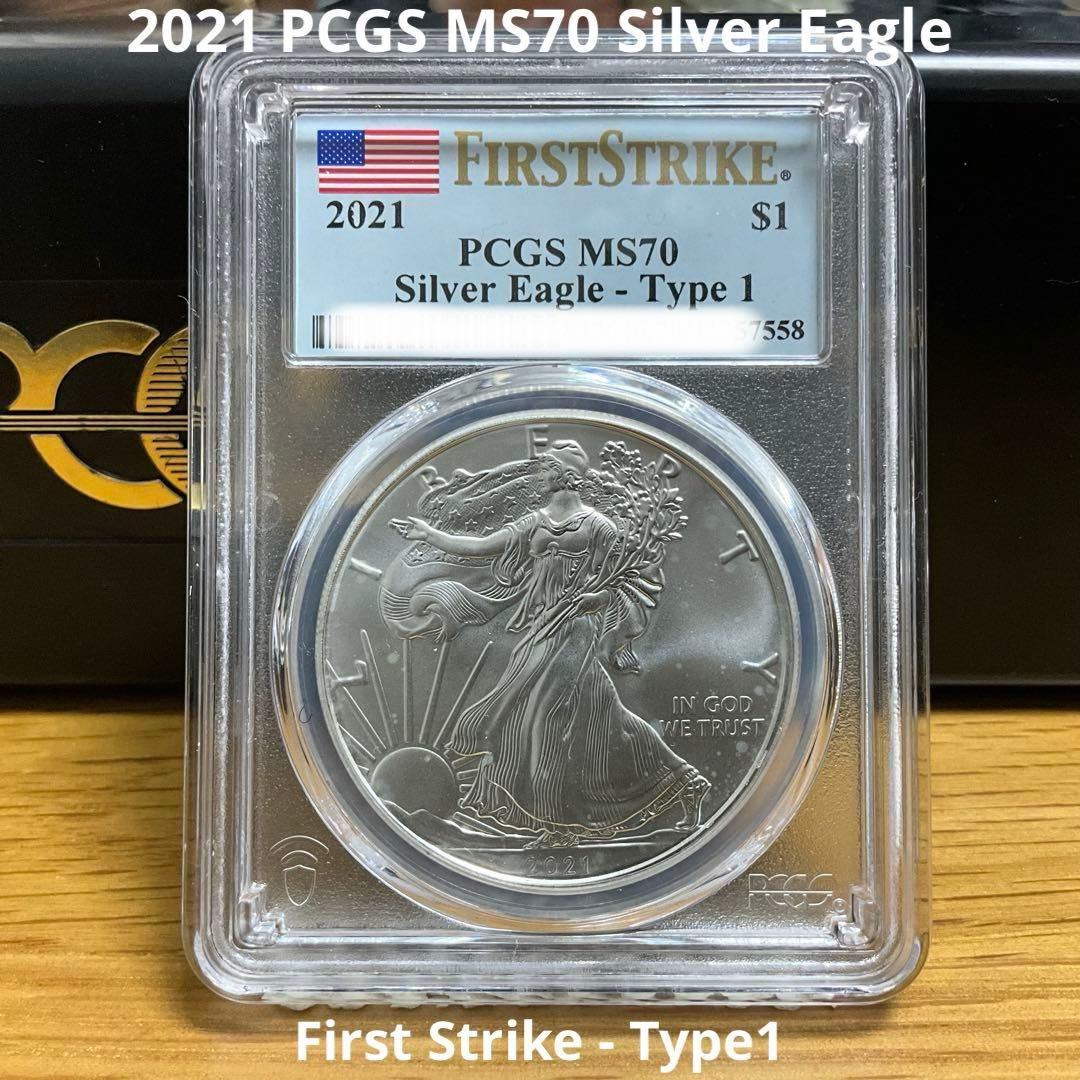【新品】Silver Eagleイーグル銀貨2021 PCGS MS70 T1 2021 $1 Silver Eagle Type 1 PCGS MS-70 (Premier Label) (Item