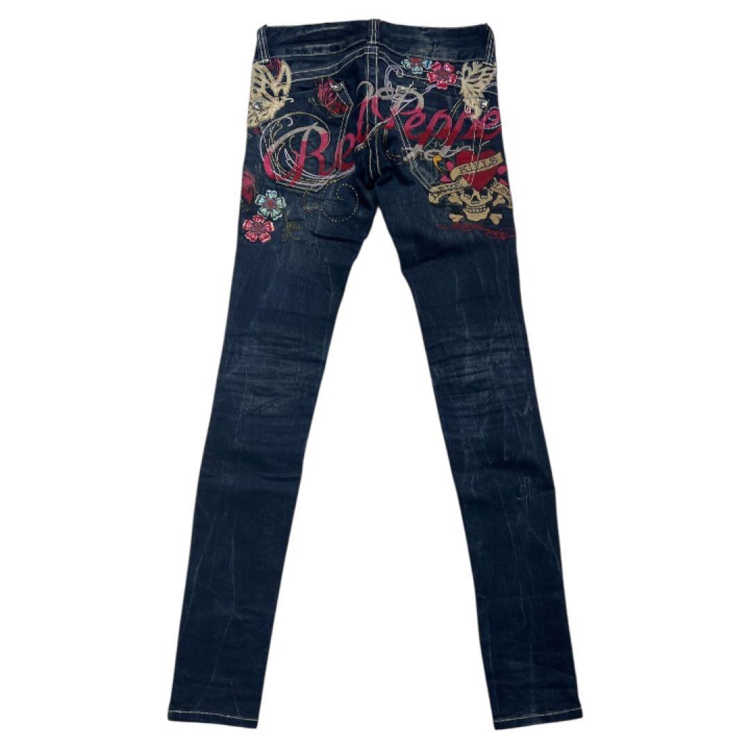 レッドペッパー×エドハーディー スカル ロゴ刺繍 色落ち加工