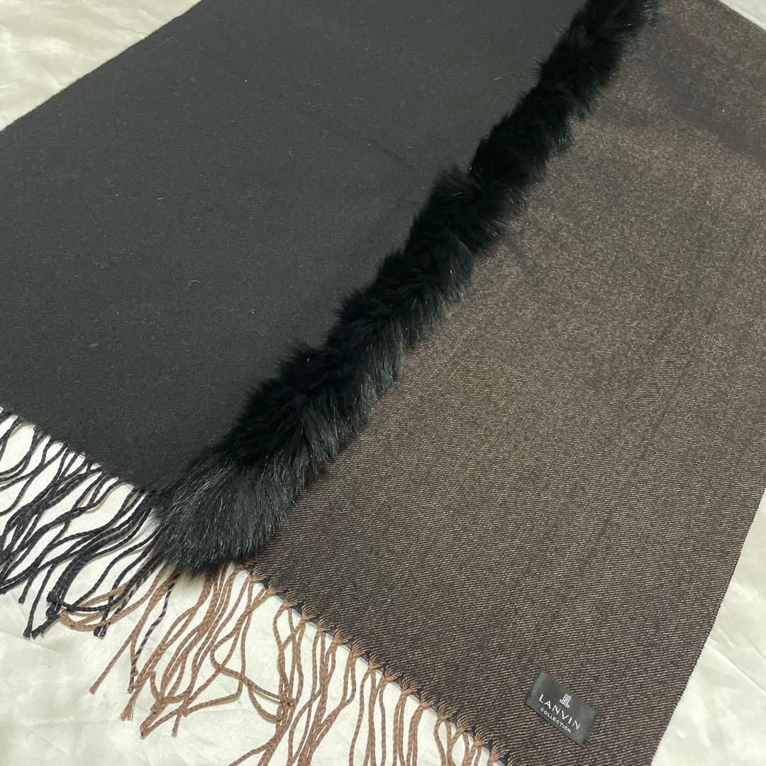 お値下げ‼︎ランバン★フォックスファー付き　大判ストール　カシミヤ/シルク　未使用 中古・古着通販】LANVIN en Bleu (ランバンオンブルー) ファー