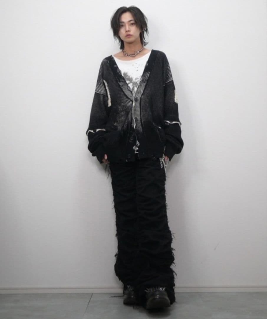 grancy シャーリングダメージデザインコットンパンツ ブラック S