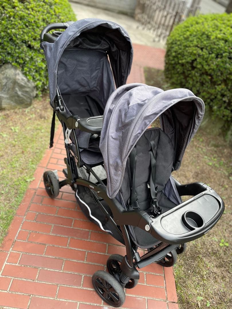 【直接取引限定】カトージ　二人でゴーDX　デニム　二人乗りベビーカー ベビーカー 二人でゴーDX（デニム）レインカバー付」について