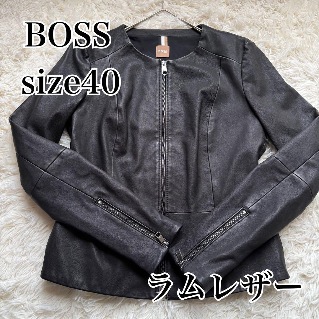 BOSS ボス ラムレザー ダブルジップジャケット M相当 レディース　ヒューゴ HUGO BOSS - ヒューゴボス HUGO BOSS ジャケット ブルゾン レザー