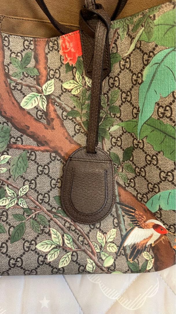 GUCCI グッチ ティアン GGスプリーム トートバッグ 鳥 総柄 ベージュ