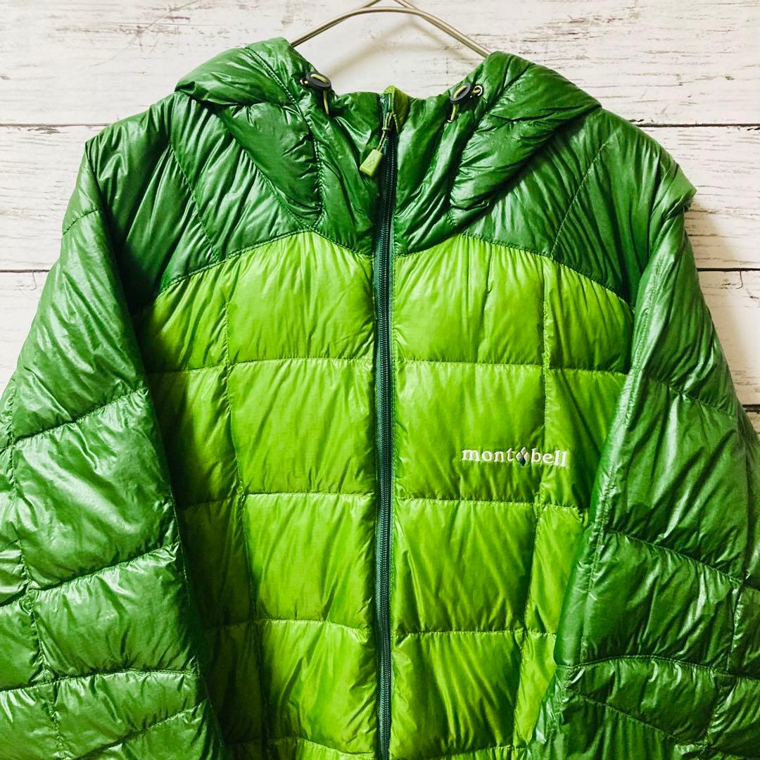 美品 モンベル スペリオダウンパーカ ツートン 800FP 保温 軽量 緑 M