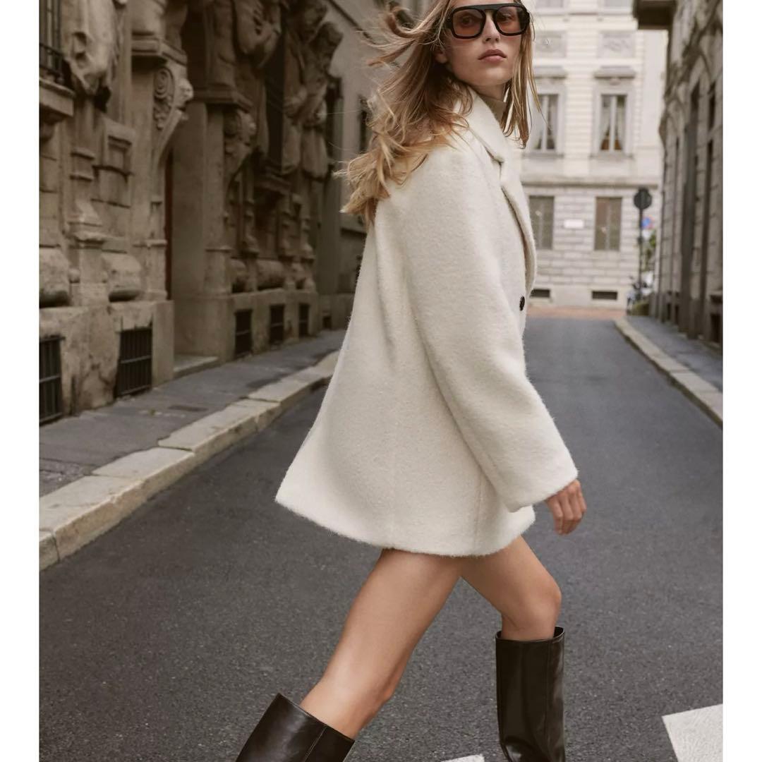 ZARA ブークレダブルブレストミディ丈コート - メルカリ