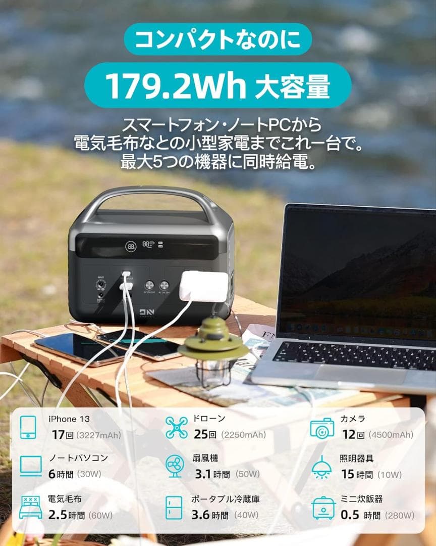 DARAN ポータブル電源 56000mAh 179.2Wh リン酸鉄 300W