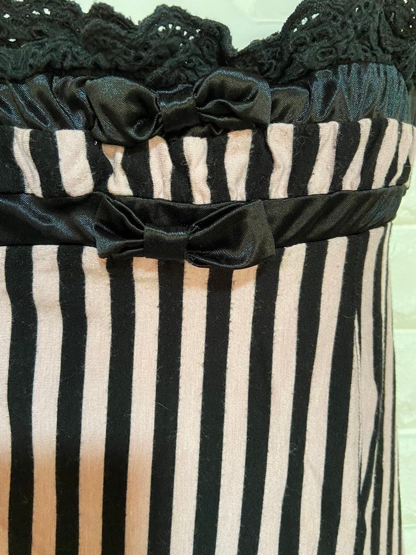 ★レア★　グラマラスジェーン　ストライプ胸元フリルキャミ　ピンク×黒　平成ギャル