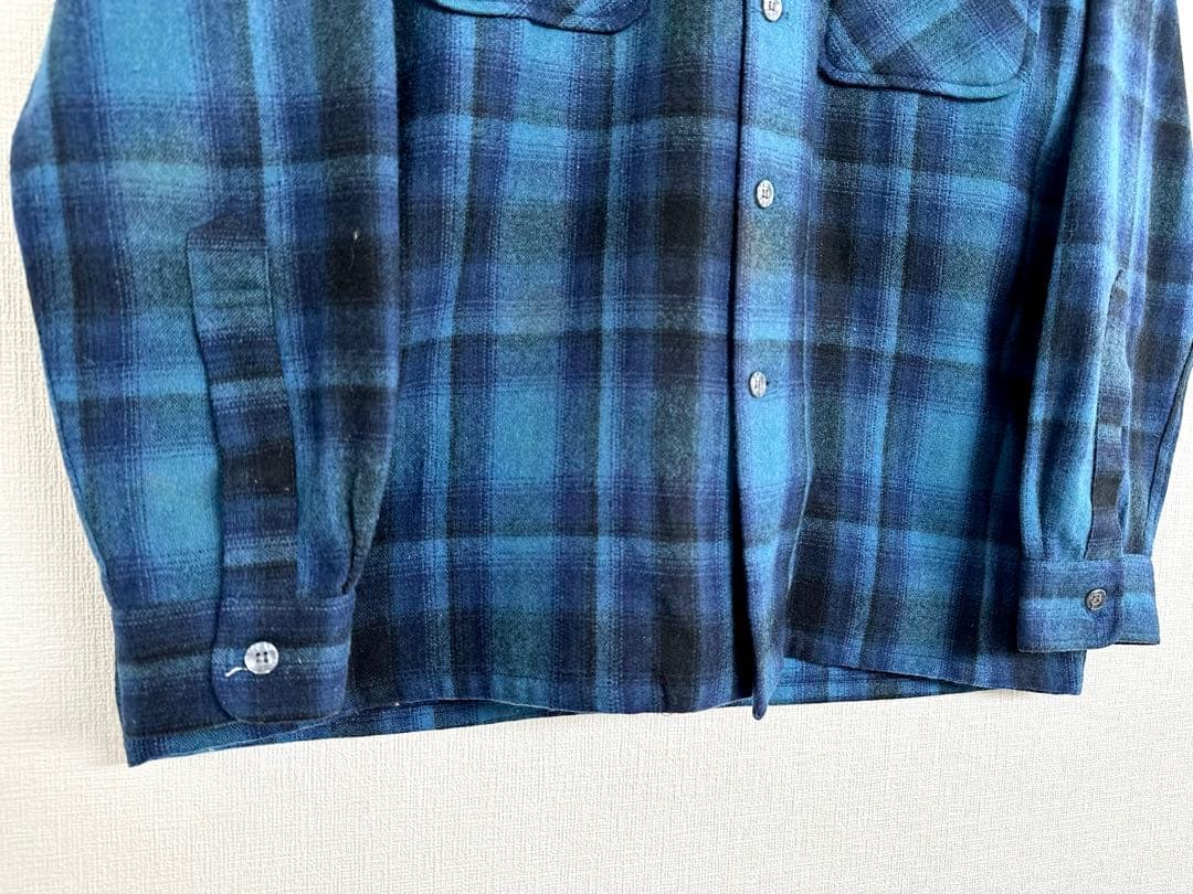 超超スペシャル 60s cascade オンブレ ウール シャツ L ブルー 青