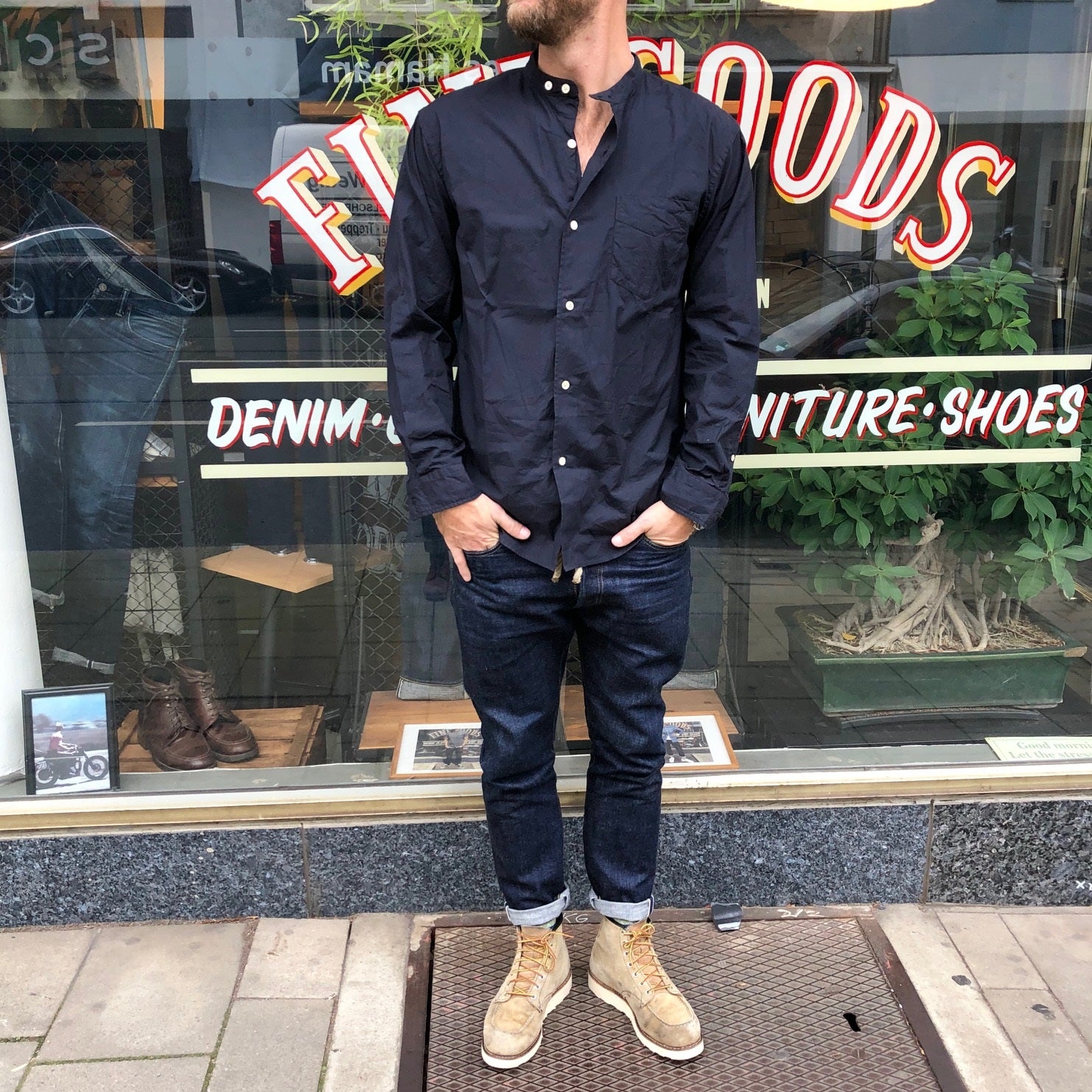 band collar utility shirt ink black | phigvel maker co. | made in