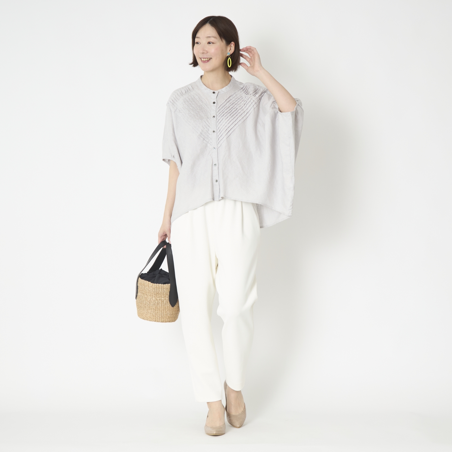 ubasoku/バンドカラーバイアスピンタックブラウス -吸水性・吸湿性に